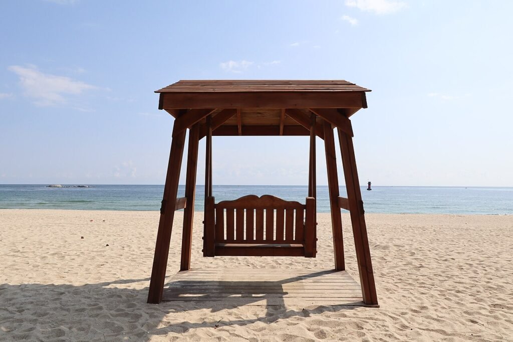 A wide sandy beach on the Gangneung coast of Gangwon