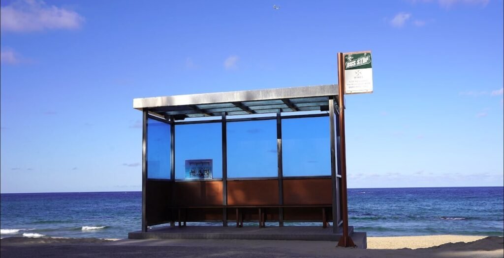 BTS Spring Day bus stop photo spot on Hyangho Beach near Jumunjin, Gangneung