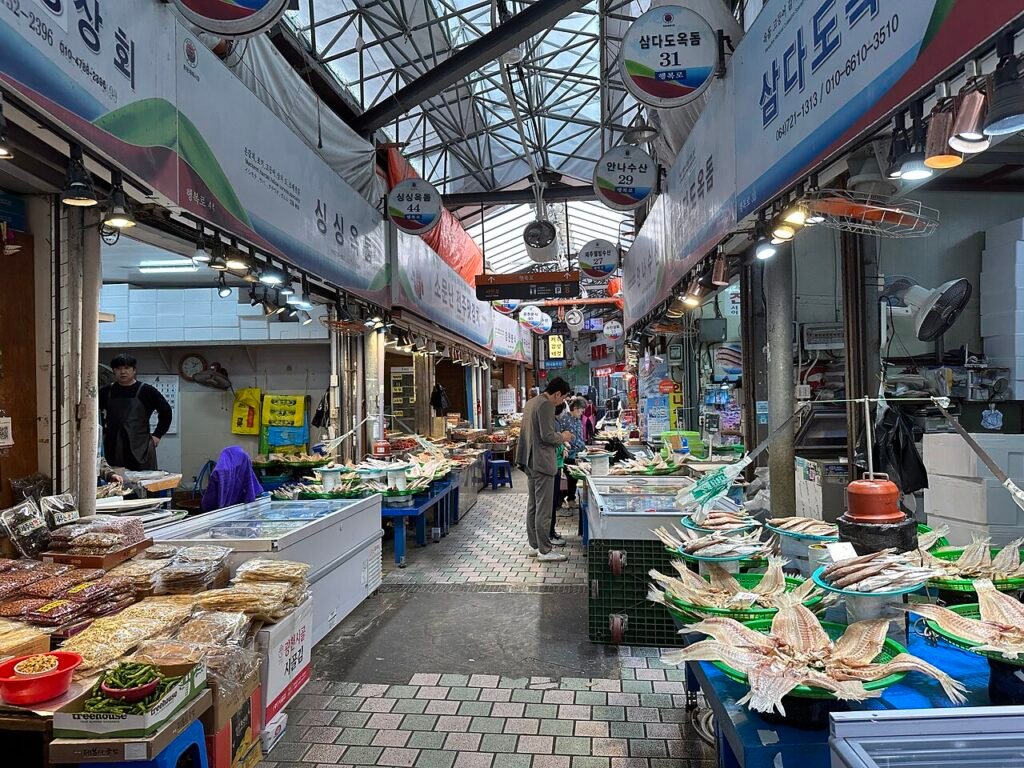 Stalls inside Dongmun Traditional Market in Jeju City