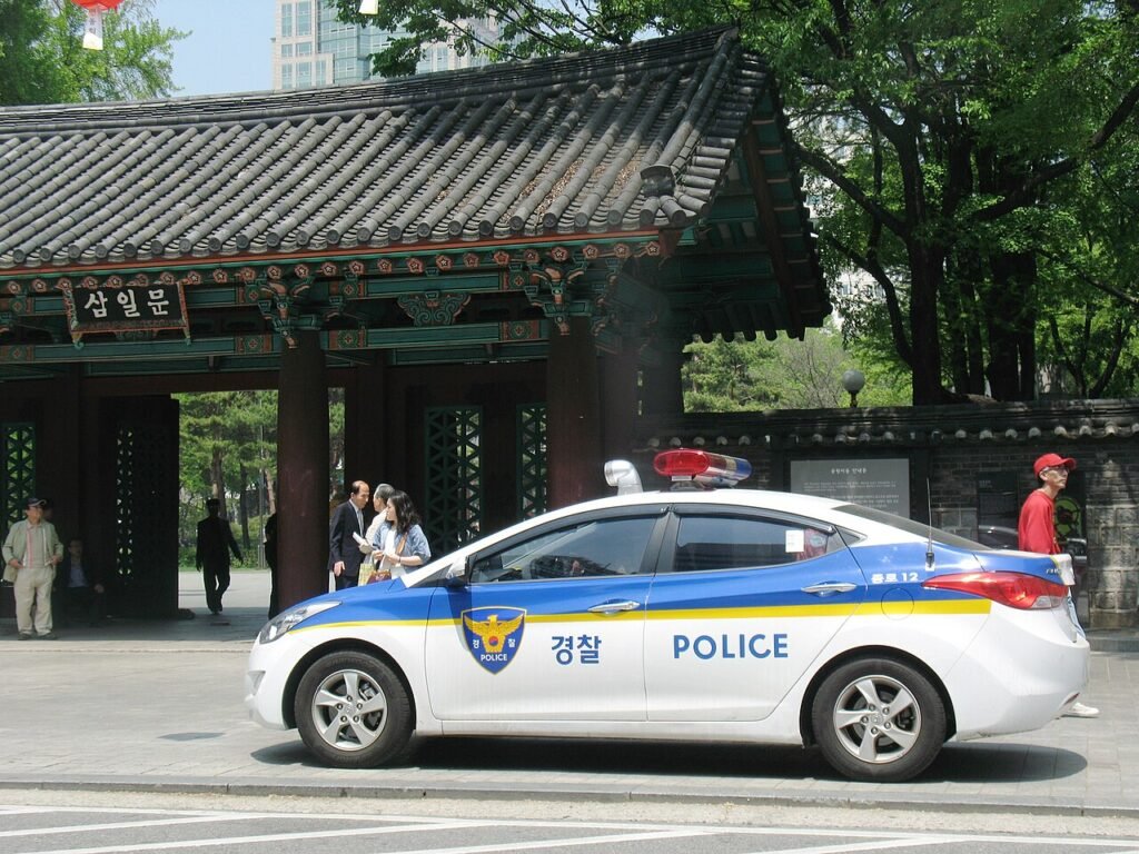 Korean police patrol car on a street in Seoul