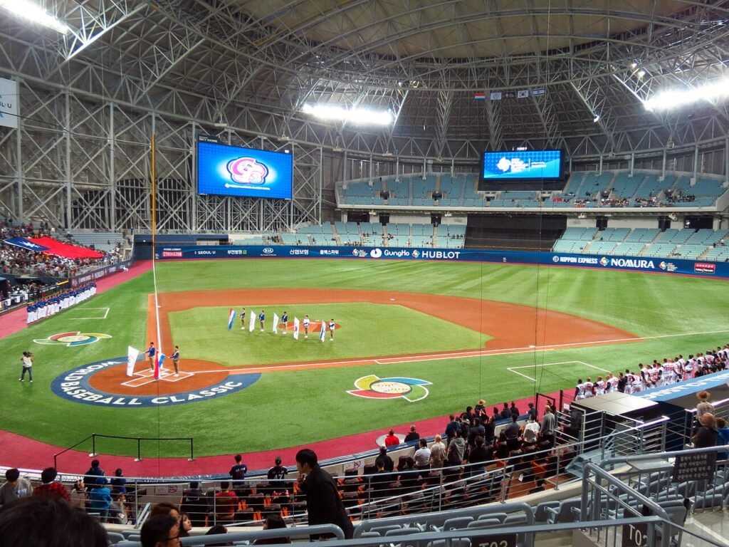 The exterior of the Gocheok Sky Dome, Korea's first domed baseball stadium, in Seoul