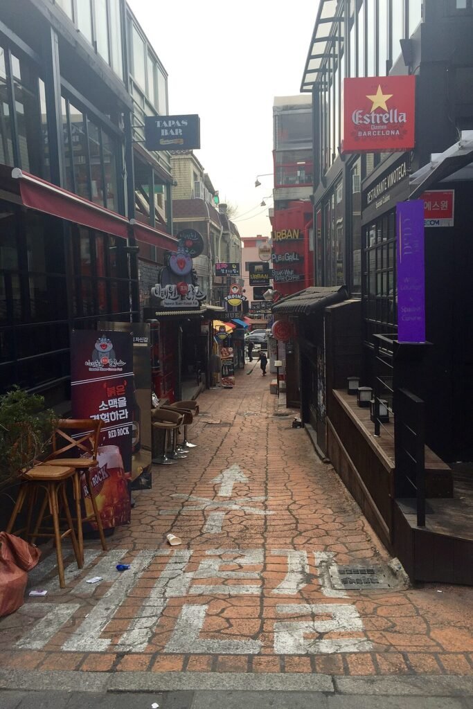 Bar and restaurant street in the Itaewon nightlife district of Seoul