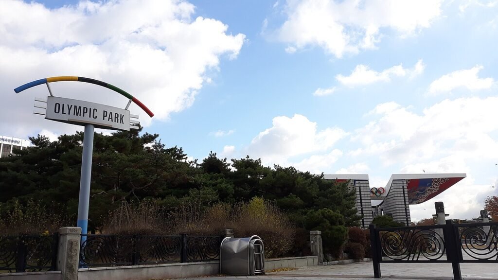 Olympic Park in Seoul, across from the JYP Entertainment building