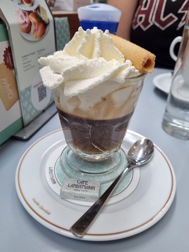 An einspanner coffee topped with whipped cream