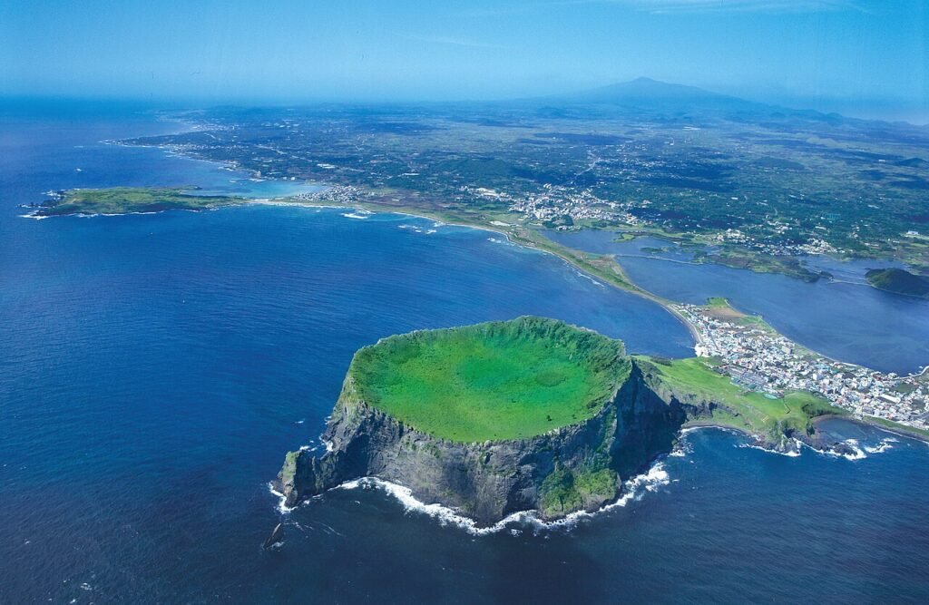 Aerial view of Seongsan Ilchulbong, Sunrise Peak, on Jeju Island
