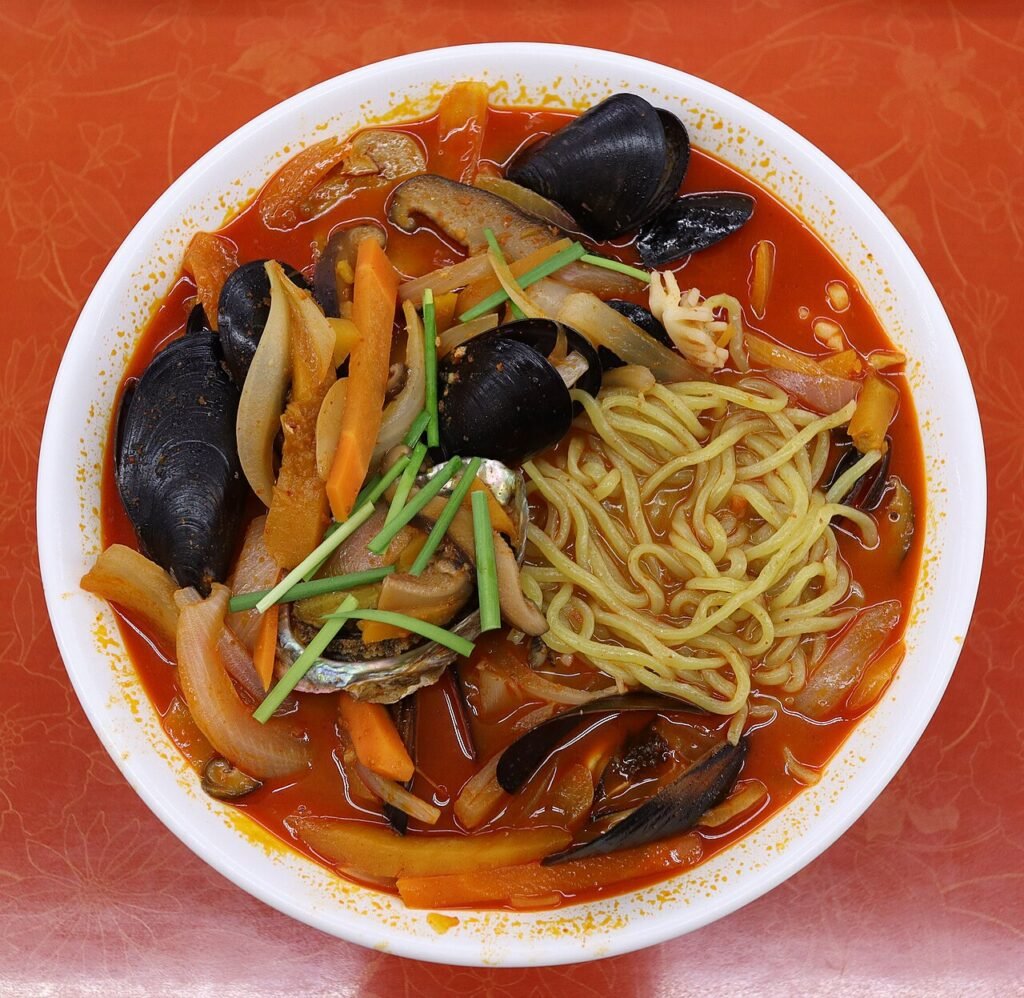 Jjamppong, spicy Korean seafood noodle soup, a Busan favorite