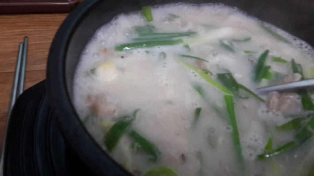 Korean blood-sausage soup with rice (sundae-gukbap)