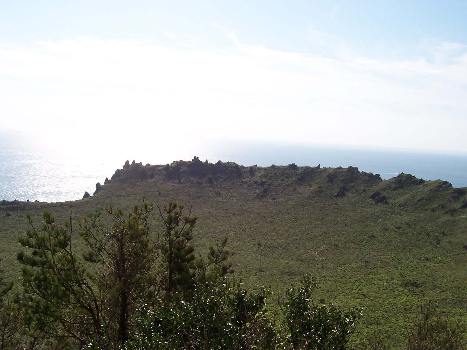 The grassy volcanic crater bowl inside Seongsan Ilchulbong on Jeju